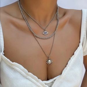 Rhinestone eye charm layered necklace